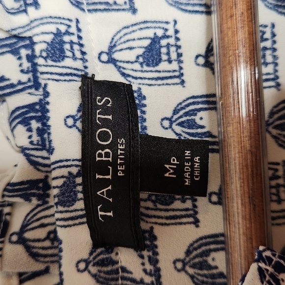 TALBOTS Blue White Birdcage Print Top Size MP - Picture 10 of 11